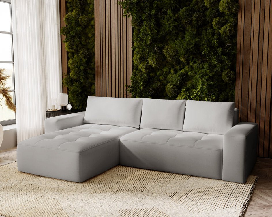 Designer Sofa Nordic Samt mat Schlofffunktioun an Stauraum