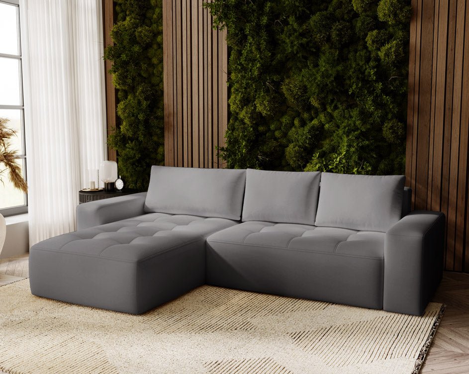 Designer Sofa Nordic Samt mat Schlofffunktioun an Stauraum