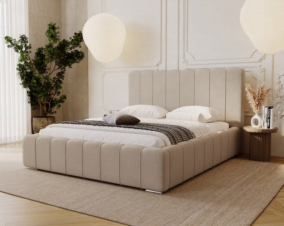 Designer Polsterbett Alvano aus Samt mat Stauraum