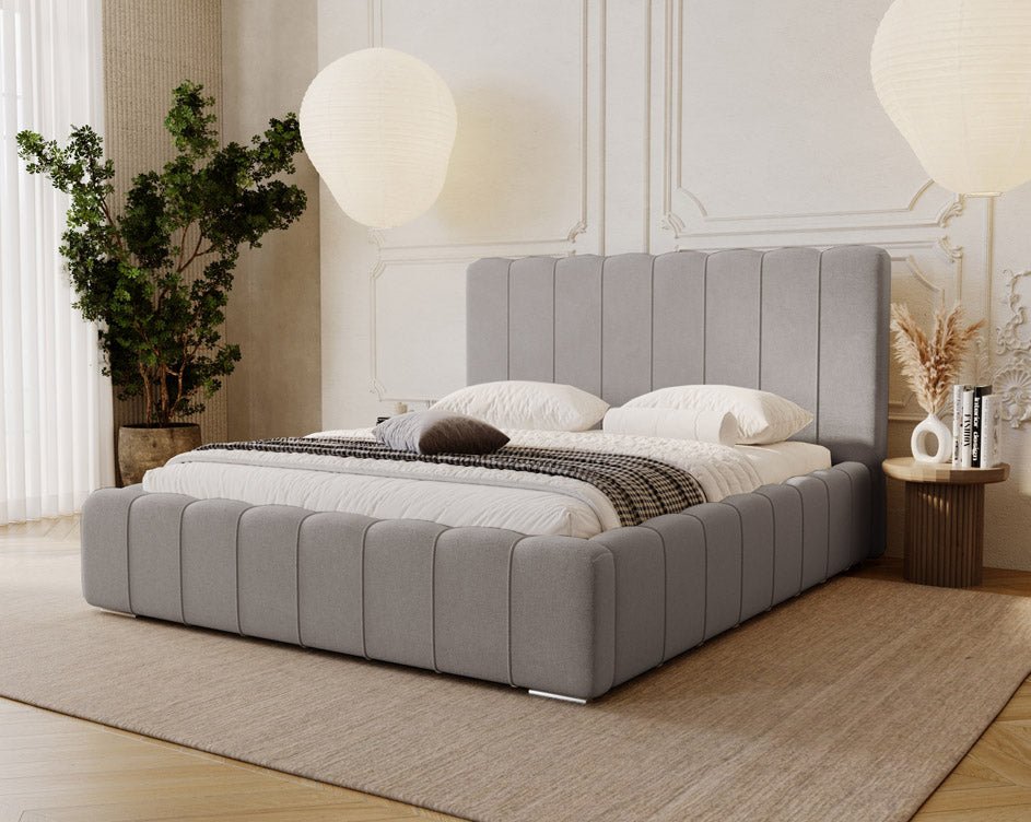Designer Polsterbett Alvano aus Samt mat Stauraum