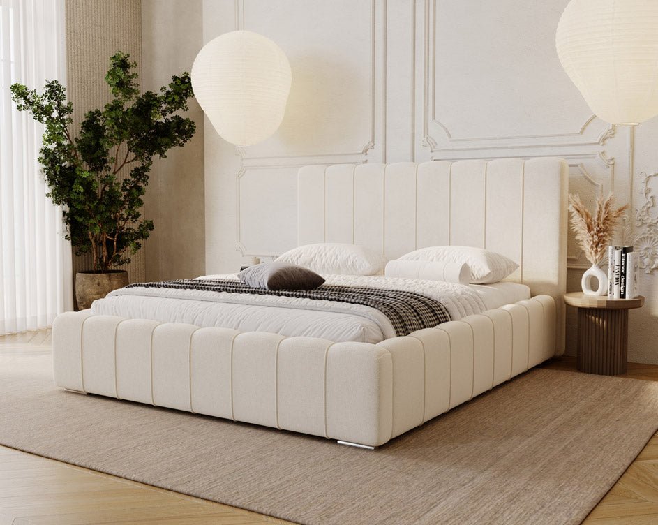 Designer Polsterbett Alvano aus Samt mat Stauraum