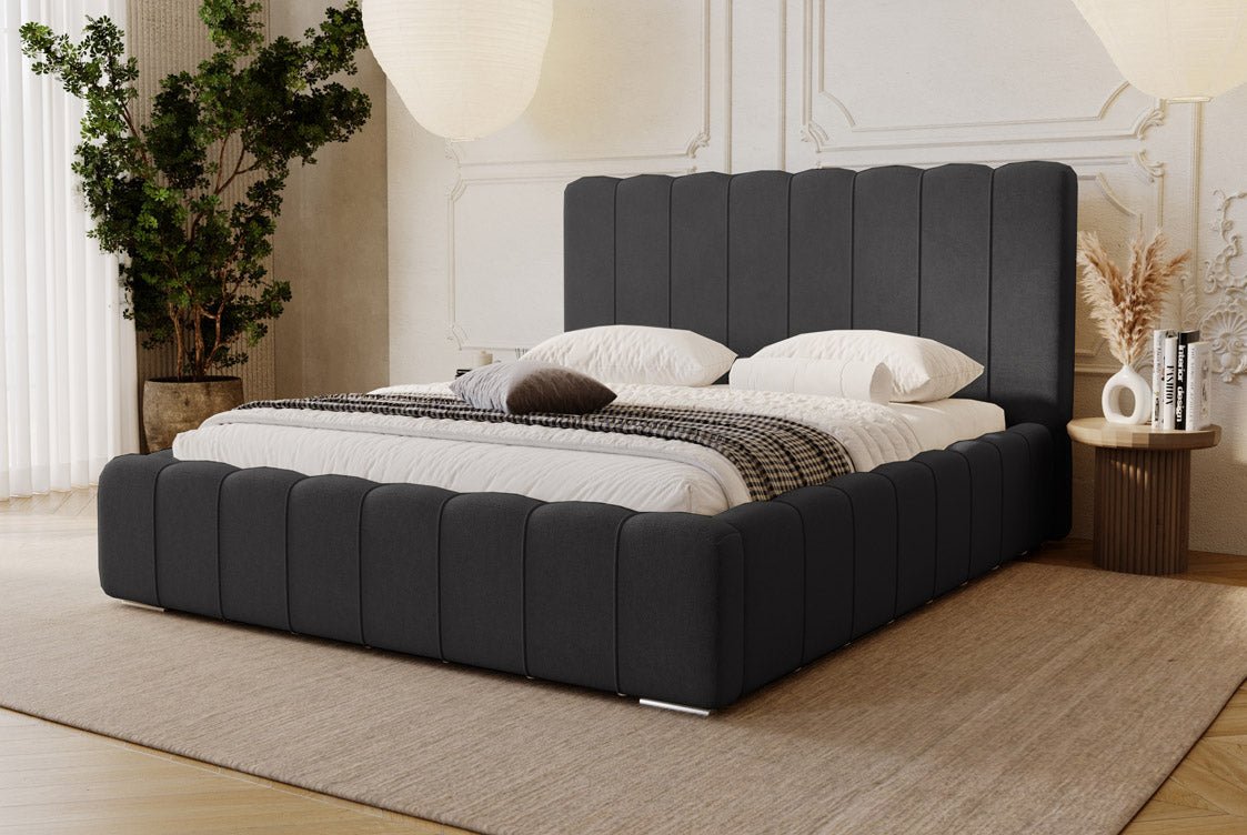 Designer Polsterbett Alvano aus Samt mat Stauraum