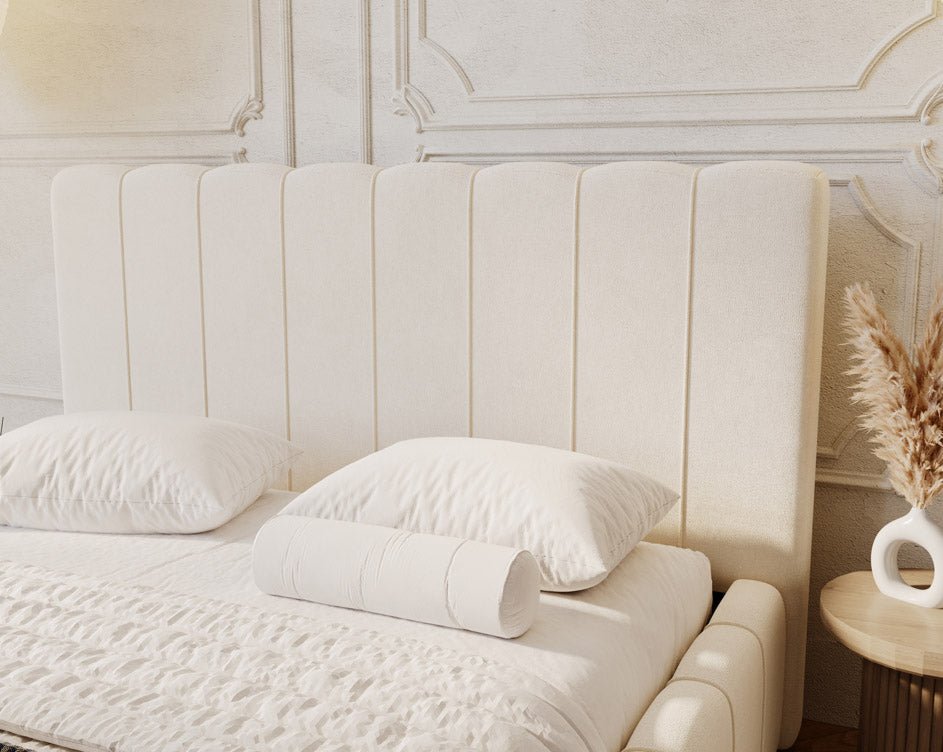 Designer Polsterbett Alvano aus Samt mat Stauraum