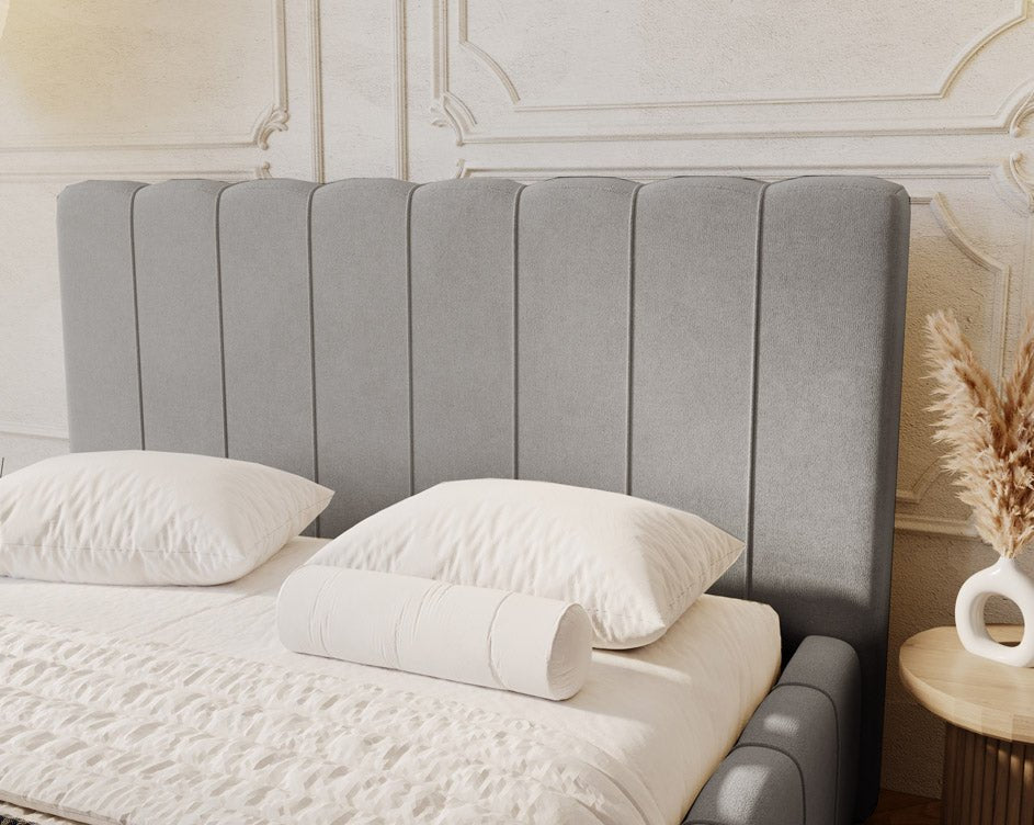 Designer Polsterbett Alvano aus Samt mat Stauraum