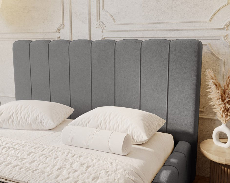 Designer Polsterbett Alvano aus Samt mat Stauraum