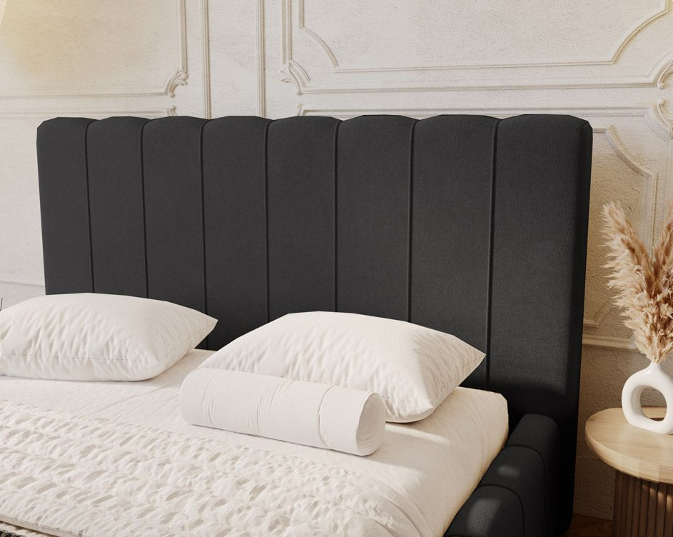 Designer Polsterbett Alvano aus Samt mat Stauraum