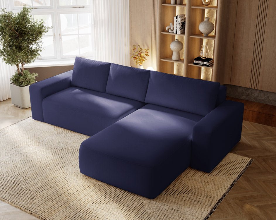 Designer Sofa Celina Samt mat Schlooffunktioun an Stauraum
