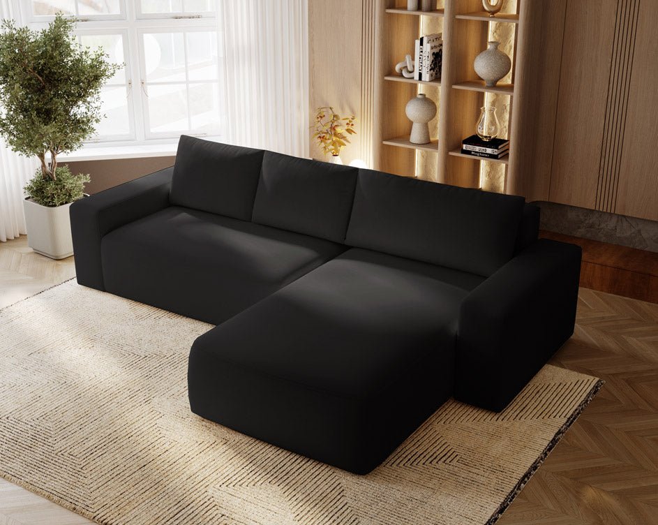 Designer Sofa Celina Samt mat Schlooffunktioun an Stauraum
