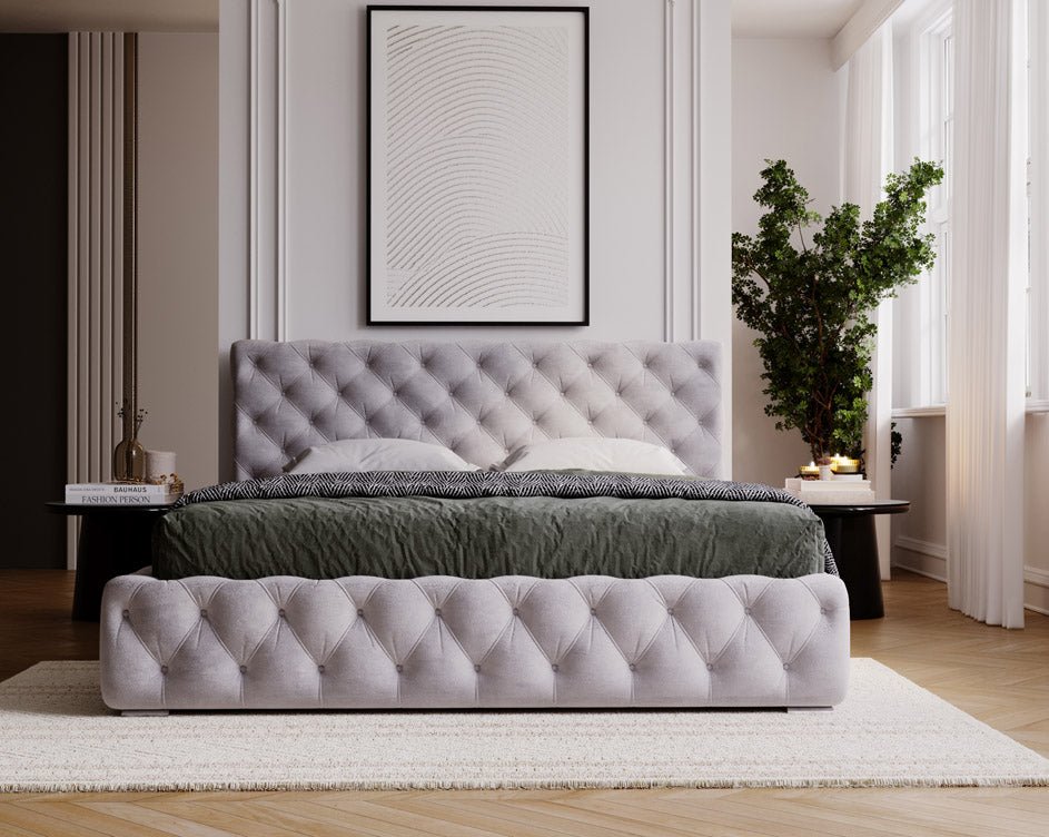 Designer Polsterbett Horizon in Samt mit Stauraum