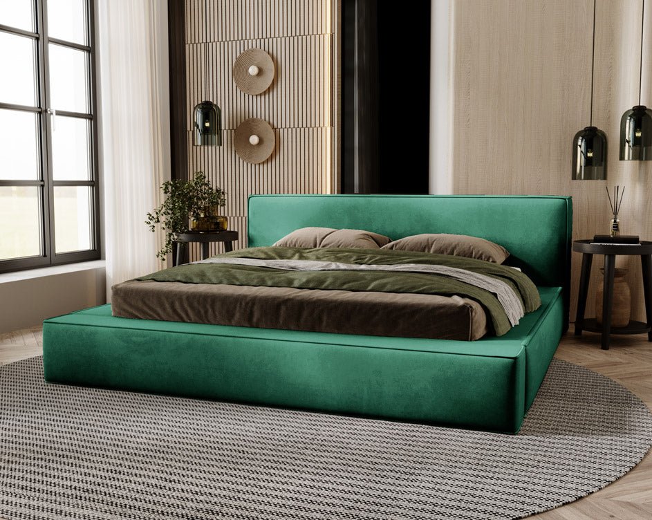 Designer Polsterbett Sleepy aus Samt mat Stauraum