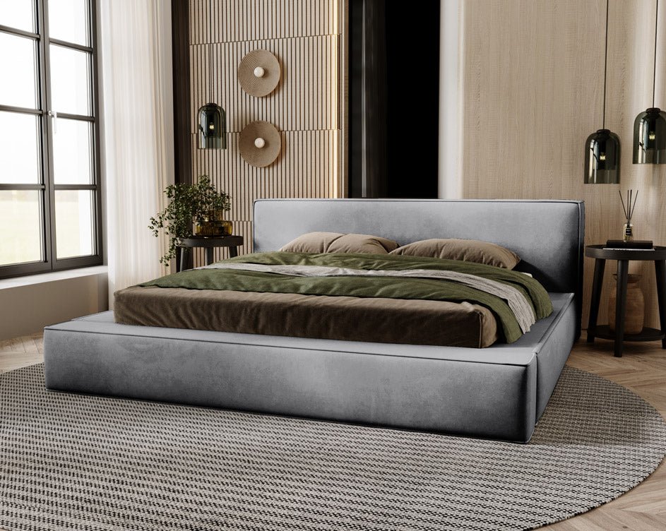 Designer Polsterbett Sleepy aus Samt mat Stauraum