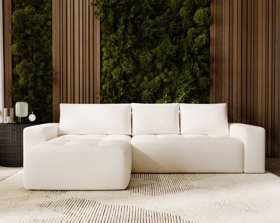 Designer Sofa Nordic Samt mat Schlofffunktioun an Stauraum