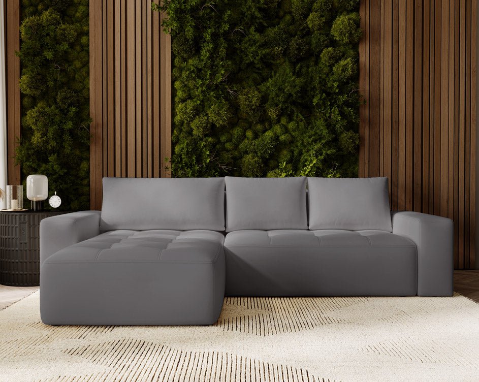 Designer Sofa Nordic Samt mat Schlofffunktioun an Stauraum