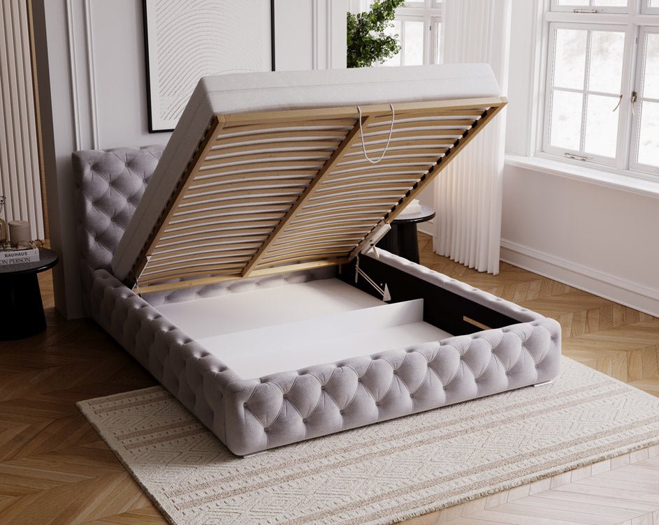 Designer Polsterbett Horizon in Samt mit Stauraum