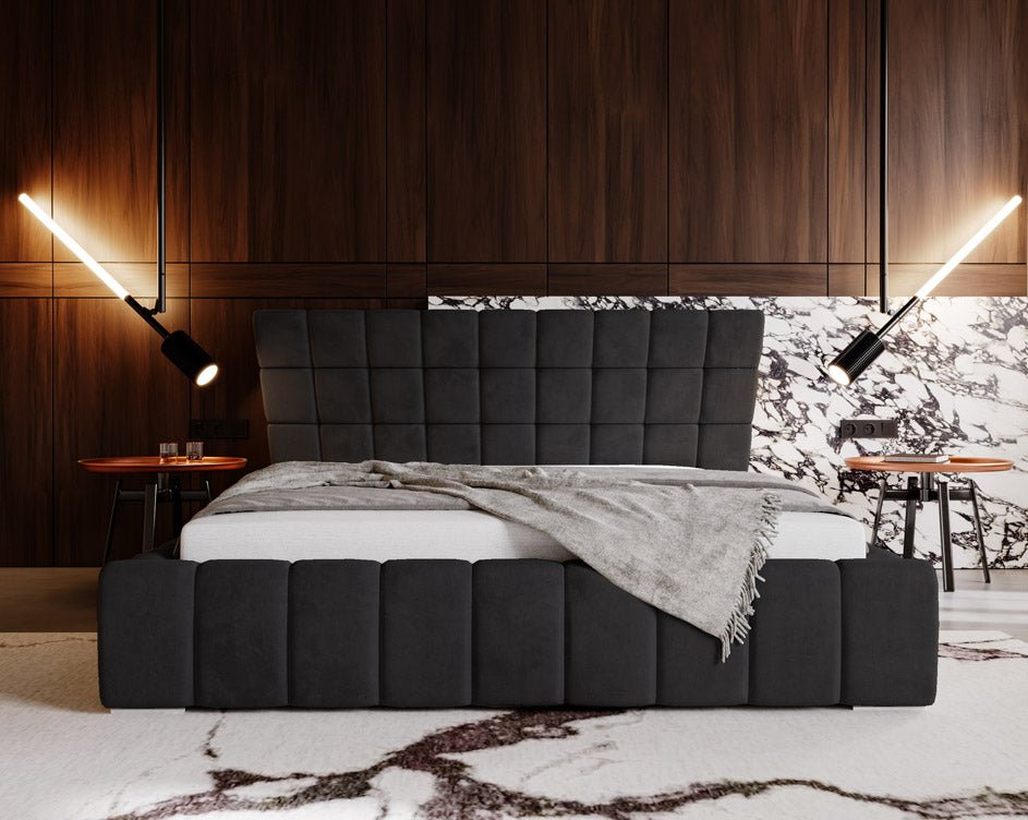 Designer Polsterbett Adore aus Samt mat Stauraum