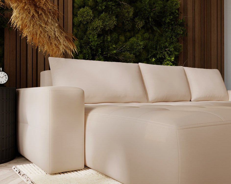 Designer Sofa Nordic Samt mat Schlofffunktioun an Stauraum