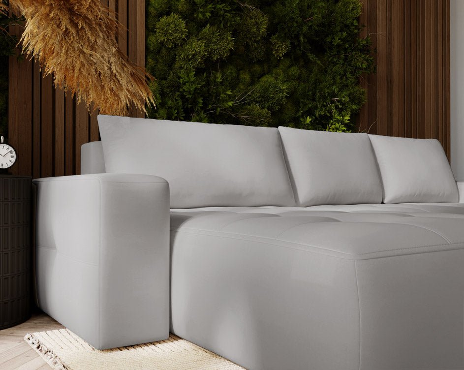 Designer Sofa Nordic Samt mat Schlofffunktioun an Stauraum