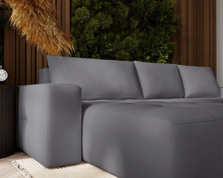 Designer Sofa Nordic Samt mat Schlofffunktioun an Stauraum