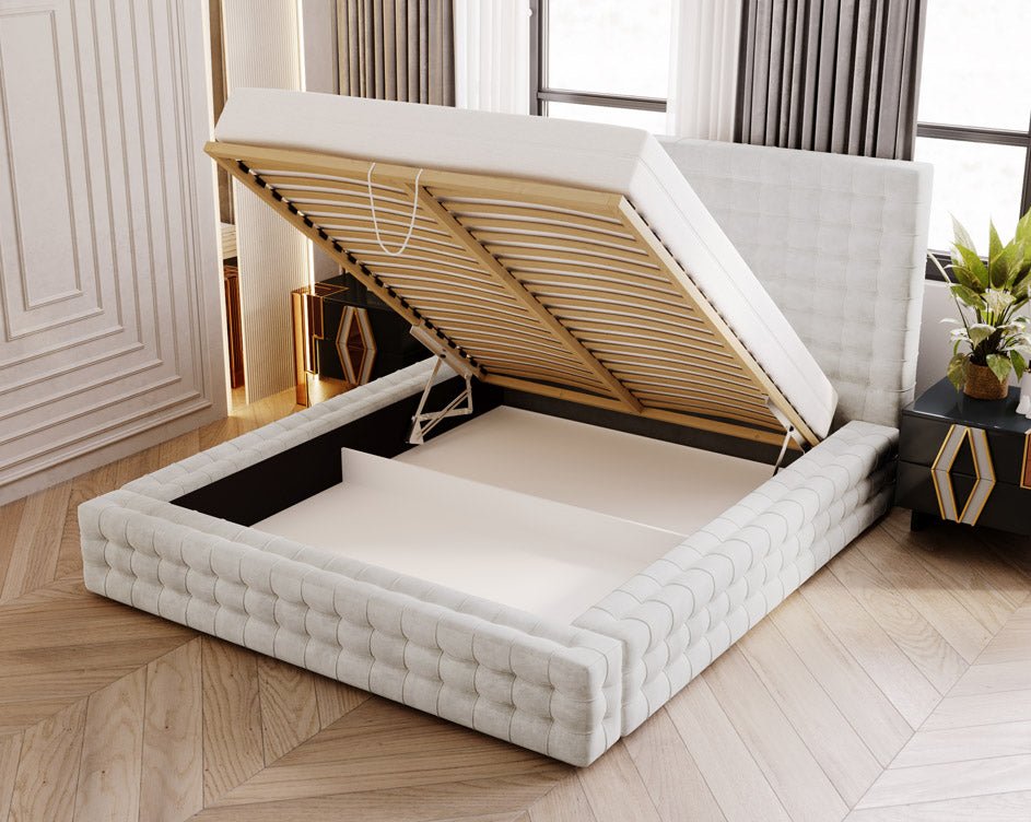 Designer Polsterbett Cloud aus Samt mat Stauraum