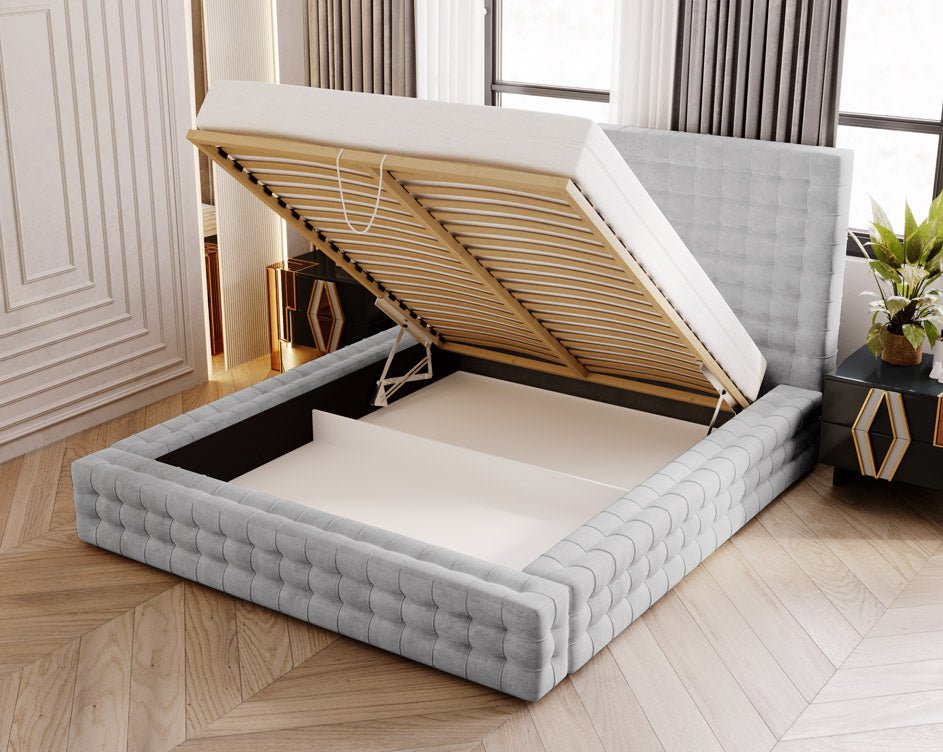 Designer Polsterbett Cloud aus Samt mat Stauraum