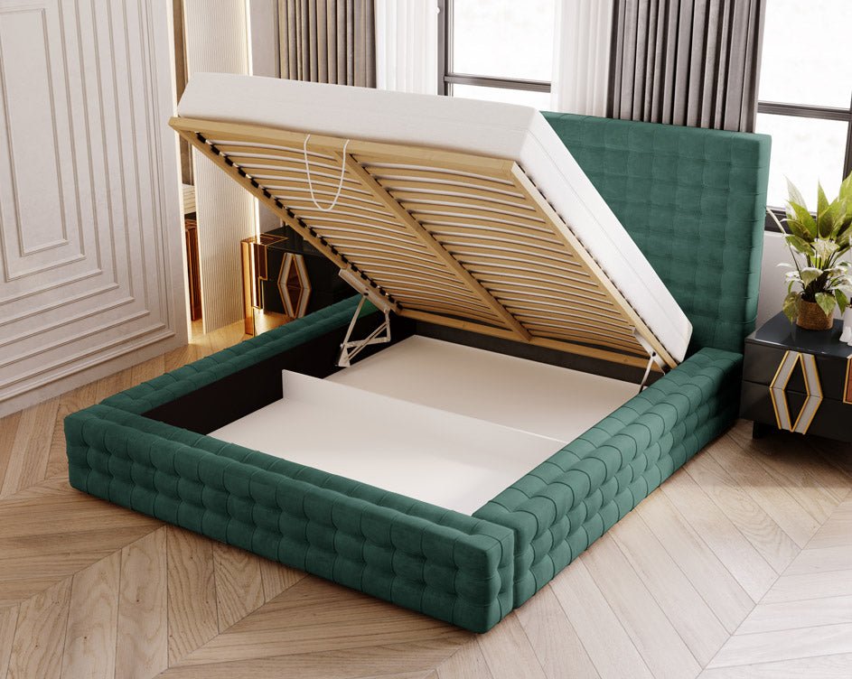 Designer Polsterbett Cloud aus Samt mat Stauraum