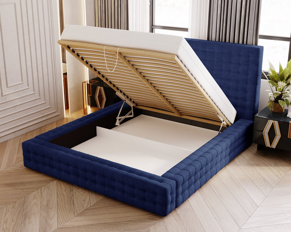 Designer Polsterbett Cloud aus Samt mat Stauraum