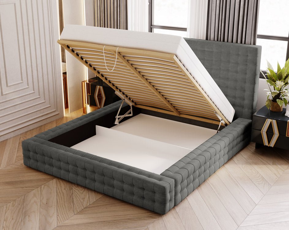 Designer Polsterbett Cloud aus Samt mat Stauraum