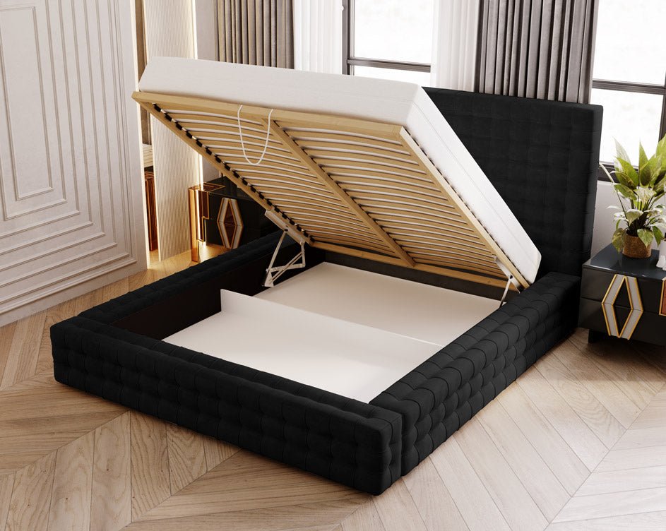 Designer Polsterbett Cloud aus Samt mat Stauraum