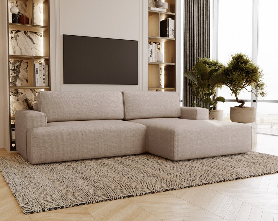 Designer Sofa Siena Bouclé mit Schlaffunktion und Stauraum