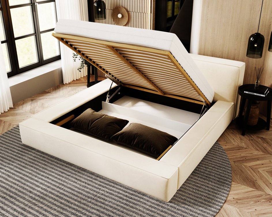 Designer Polsterbett Sleepy aus Samt mat Stauraum