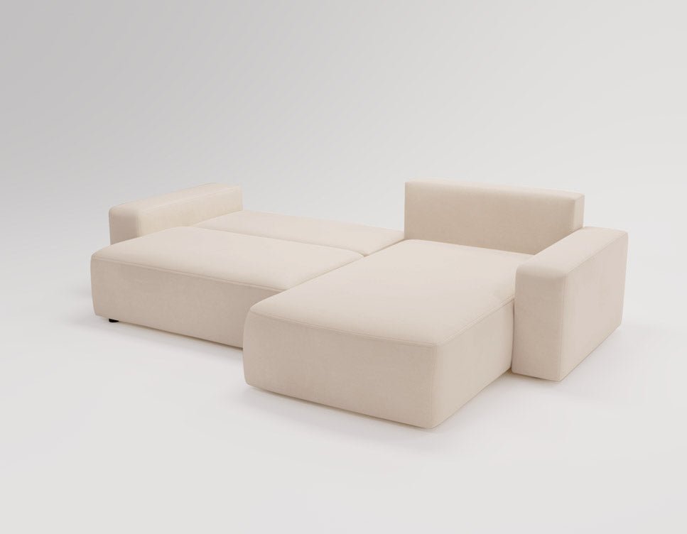 Designer Sofa Celina Samt mat Schlooffunktioun an Stauraum