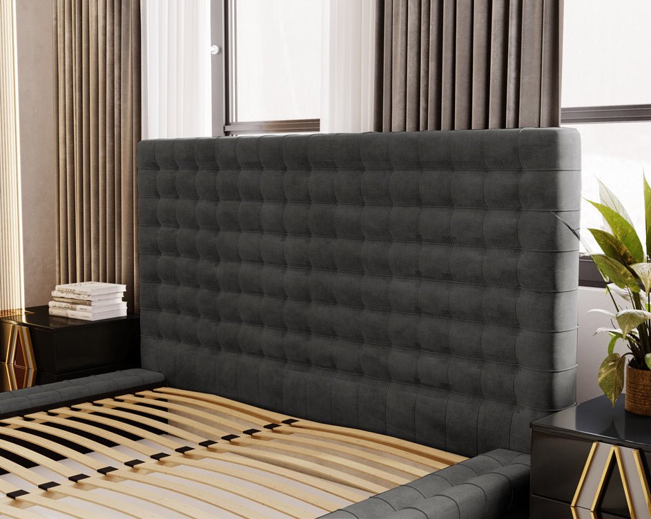 Designer Polsterbett Cloud aus Samt mat Stauraum