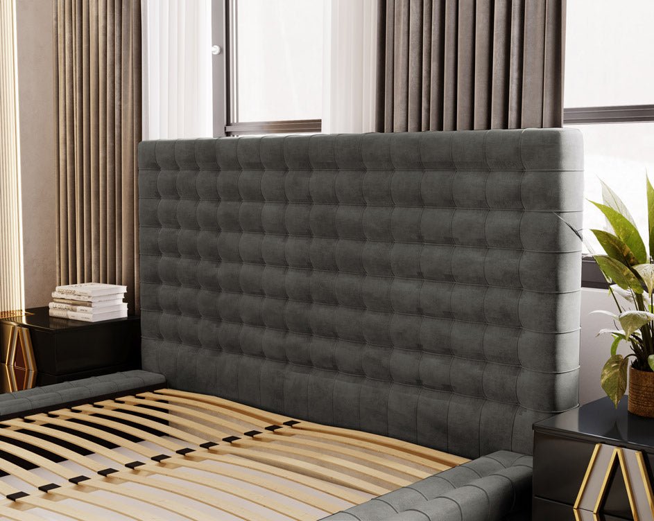 Designer Polsterbett Cloud aus Samt mat Stauraum