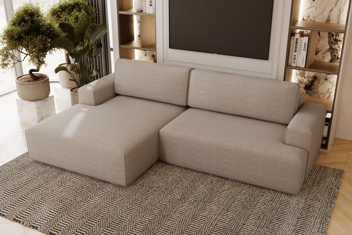 Designer Sofa Siena Bouclé mit Schlaffunktion und Stauraum