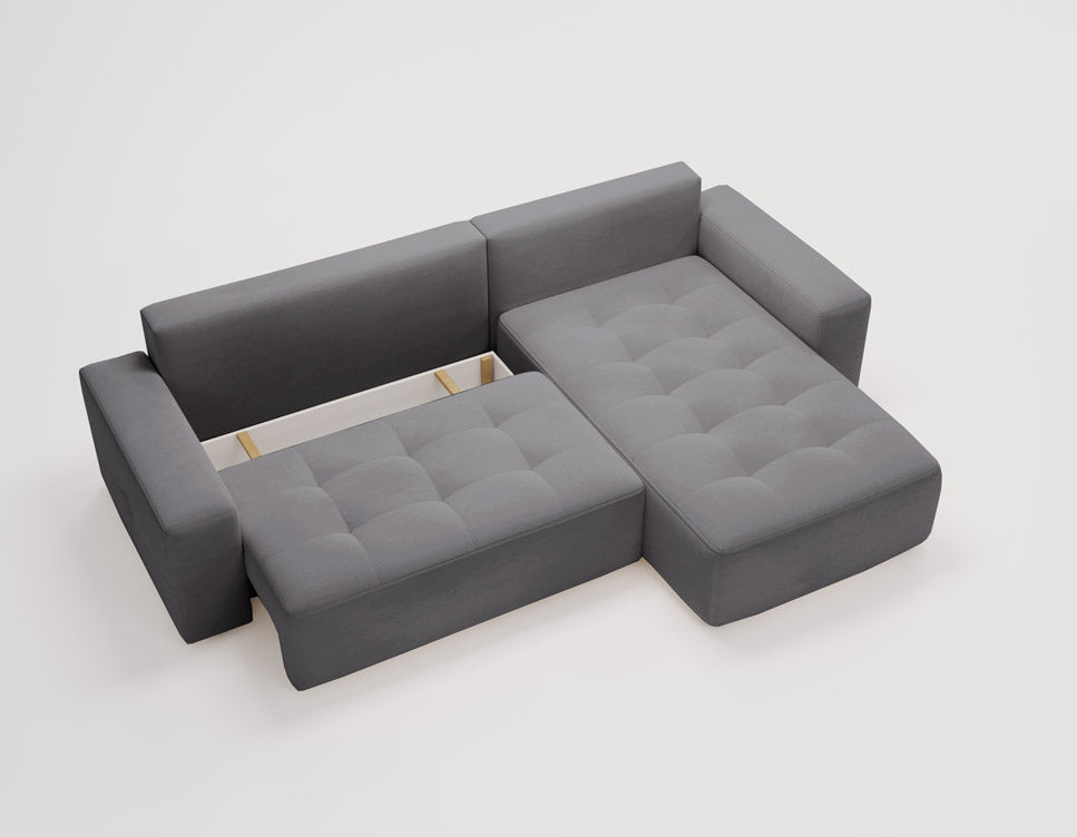 Designer Sofa Nordic Samt mat Schlofffunktioun an Stauraum