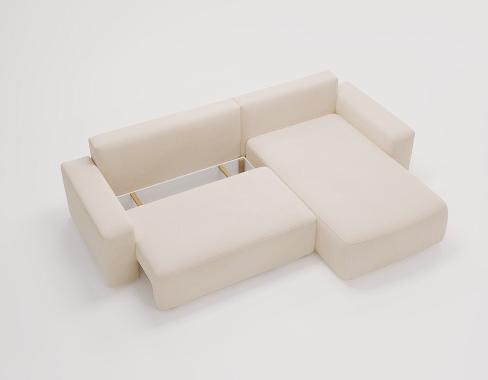 Designer Sofa Celina Samt mat Schlooffunktioun an Stauraum