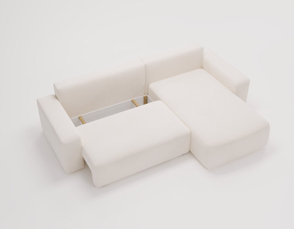 Designer Sofa Celina Samt mat Schlooffunktioun an Stauraum