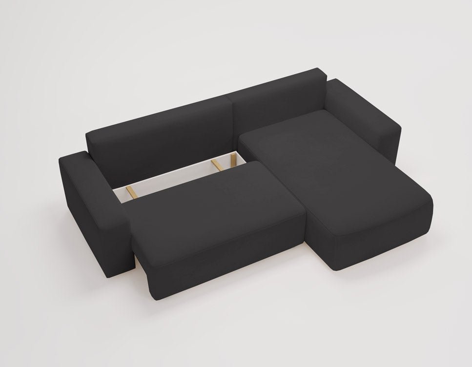 Designer Sofa Celina Samt mat Schlooffunktioun an Stauraum