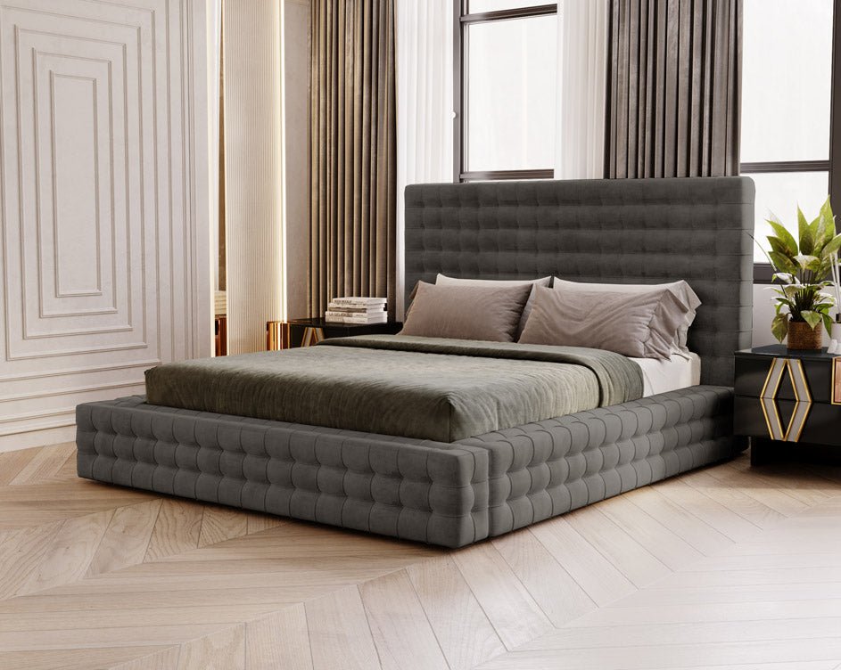 Designer Polsterbett Cloud aus Samt mat Stauraum