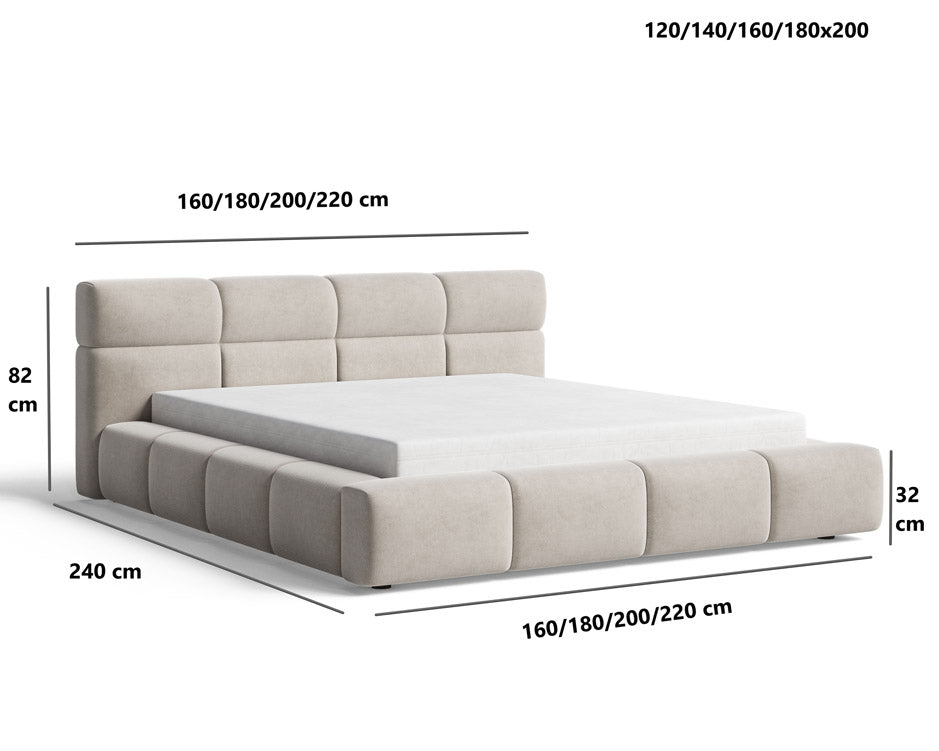 Designer Polsterbett Lora aus Samt mat Stauraum