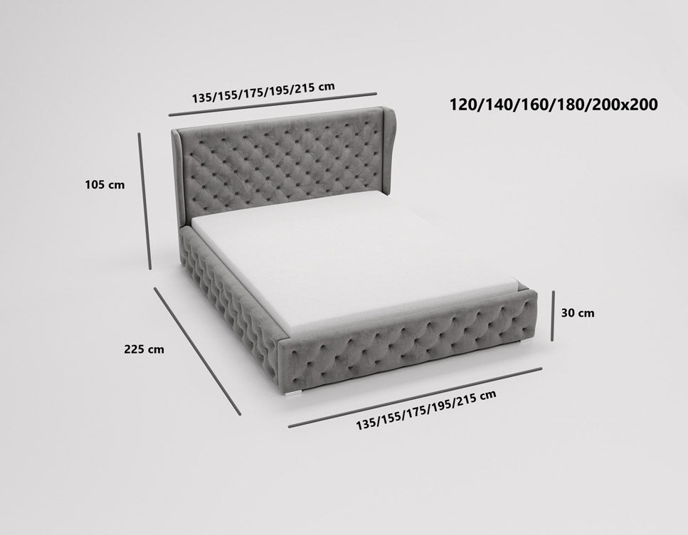 Designer Polsterbett Royal aus Samt mat Stauraum