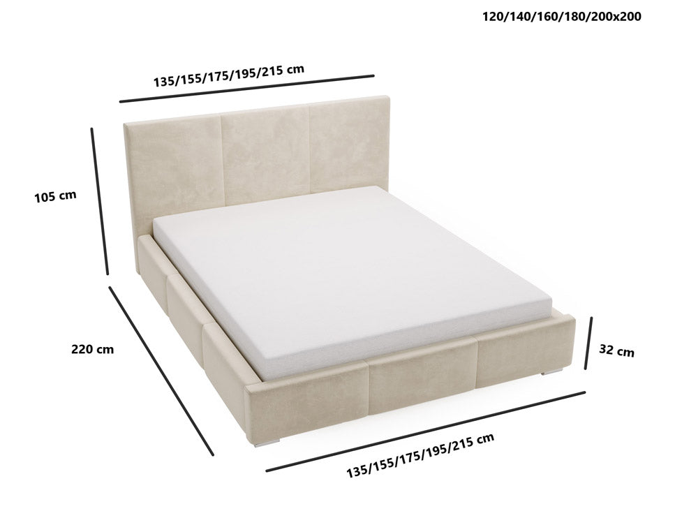 Designer Polsterbett Majestic aus Samt mat Stauraum