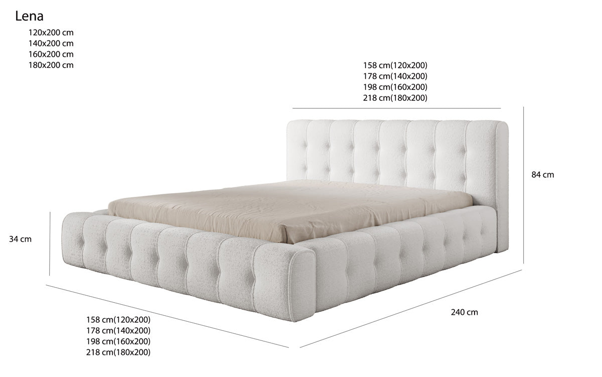 Designer Polsterbett Lena in Bouclé mit Stauraum