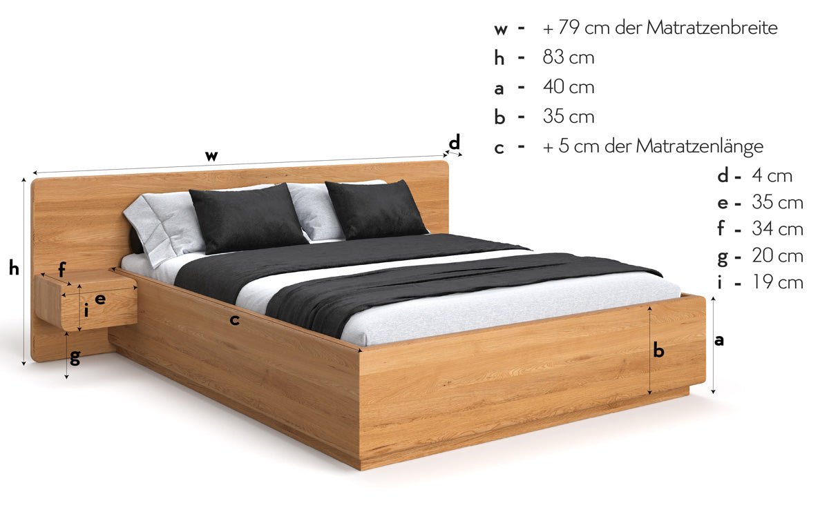 Designer-Bett Fiona aus massivem Eechenholz mat Späicherplaz
