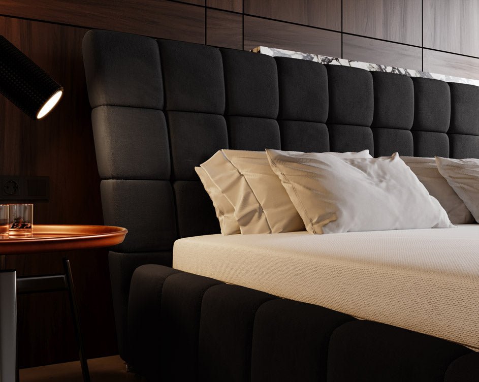 Designer Polsterbett Adore aus Samt mat Stauraum