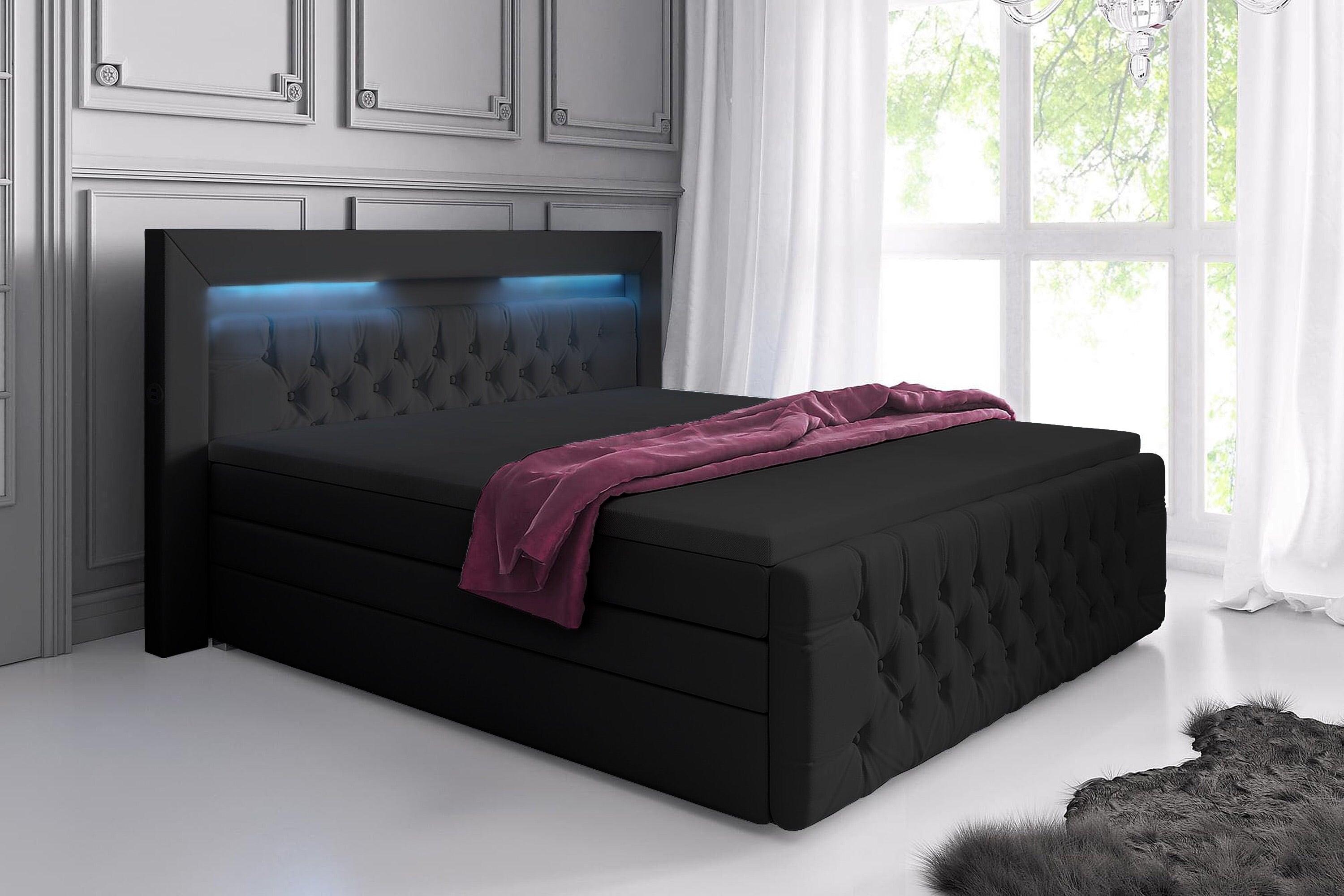 Boxspringbett Sonno mat RGB, USB an Späicherplatz