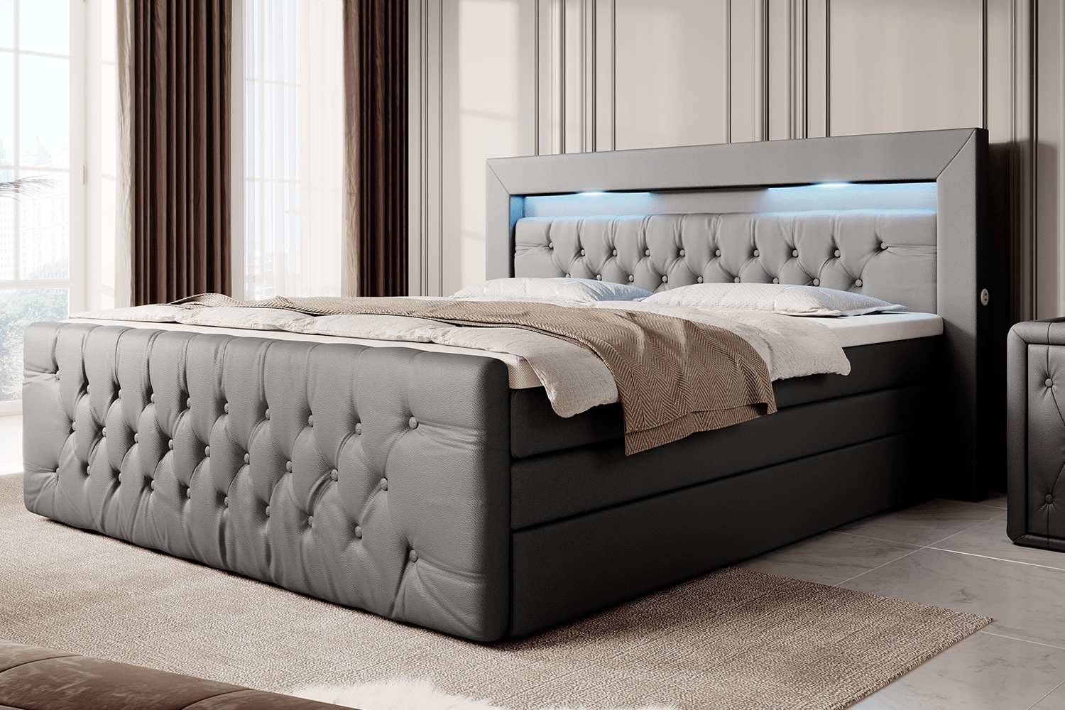 Boxspringbett Sonno mat RGB, USB an Späicherplatz