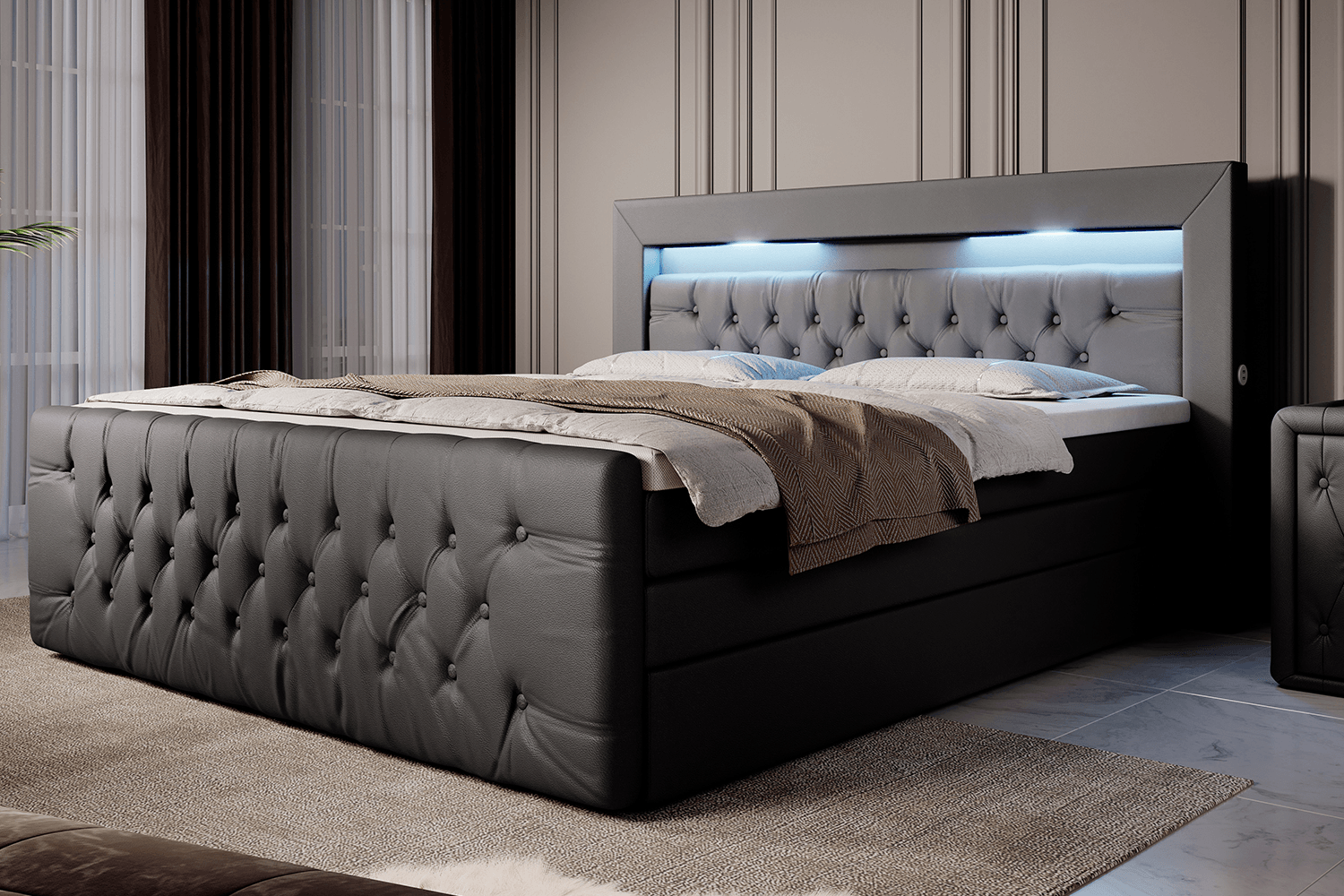 Boxspringbett Sonno mat RGB, USB an Späicherplatz