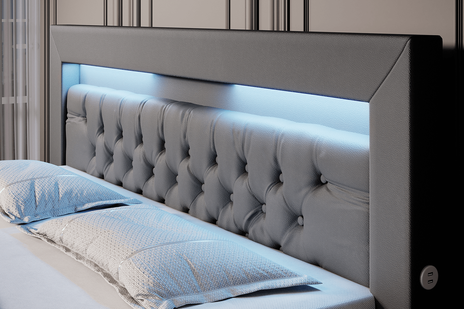 Boxspringbett Sonno mat RGB, USB an Späicherplatz