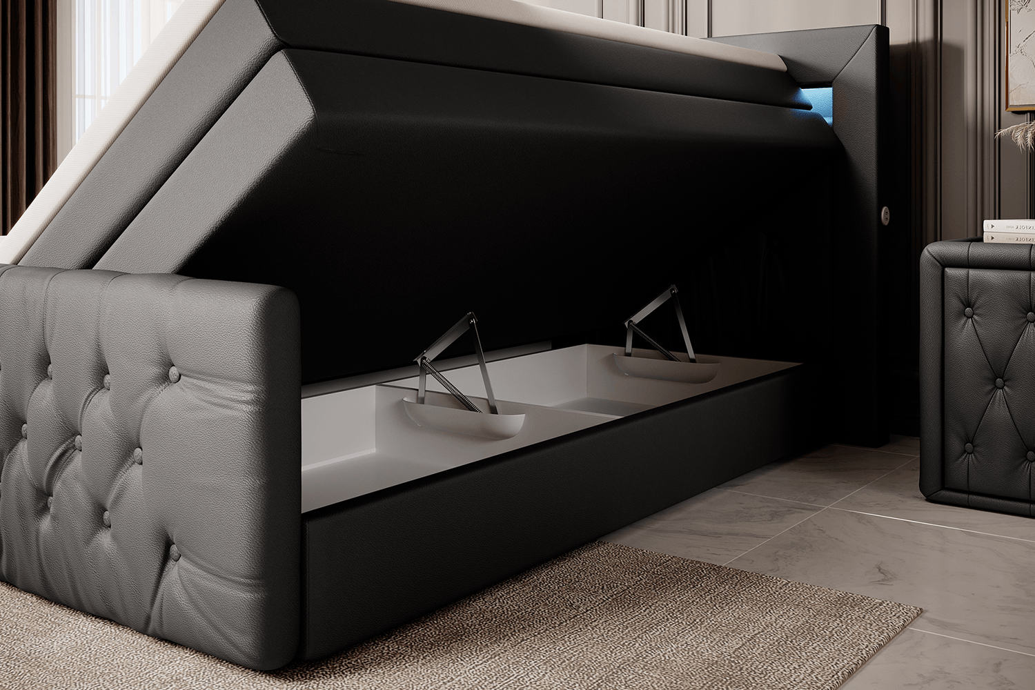 Boxspringbett Sonno mat RGB, USB an Späicherplatz